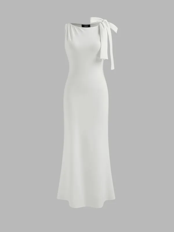 Boat Neck Solid Bowknot Maxi Dress sold by Cider