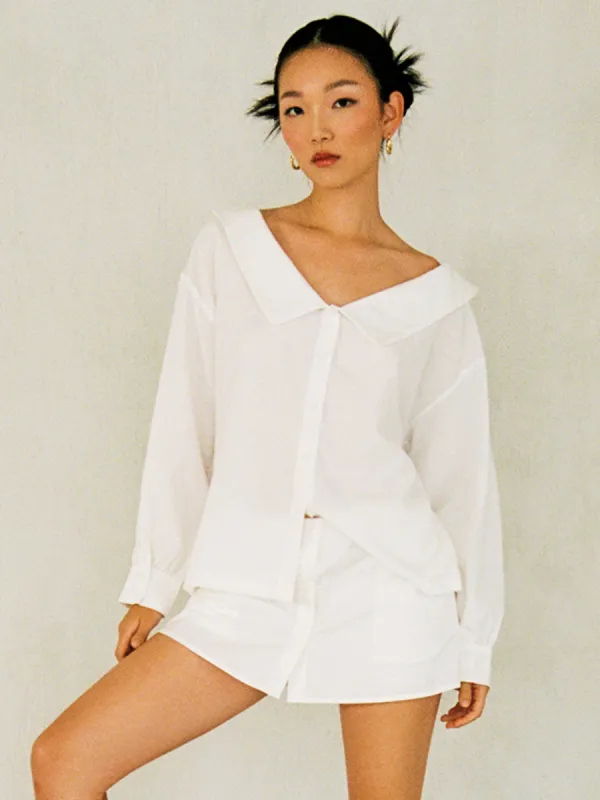 Cotton-blend Collar Solid Button Oversized Shirt sold by Cider