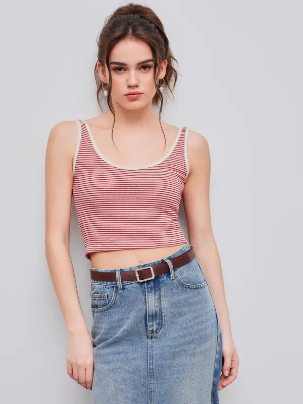 Terry Scoop Neckline Striped Contrasting Binding Tank Top sold by Cider