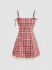 Square Neck Gingham Knotted Mini Dress sold by Cider