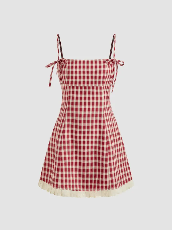 Square Neck Gingham Knotted Mini Dress sold by Cider