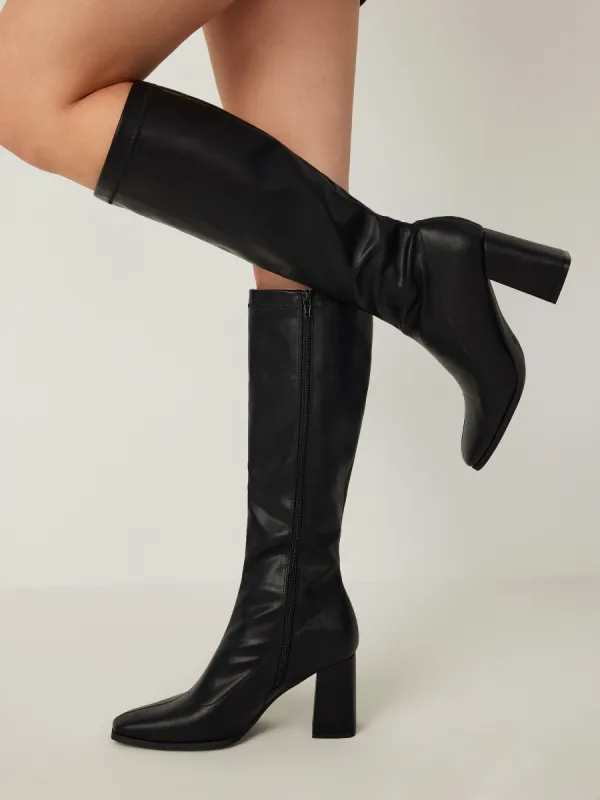 Classic Chunky Heeled Leather Knee High Boots sold by Cider
