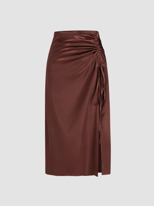 Satin Drawstring Split Midi Skirt sold by Cider