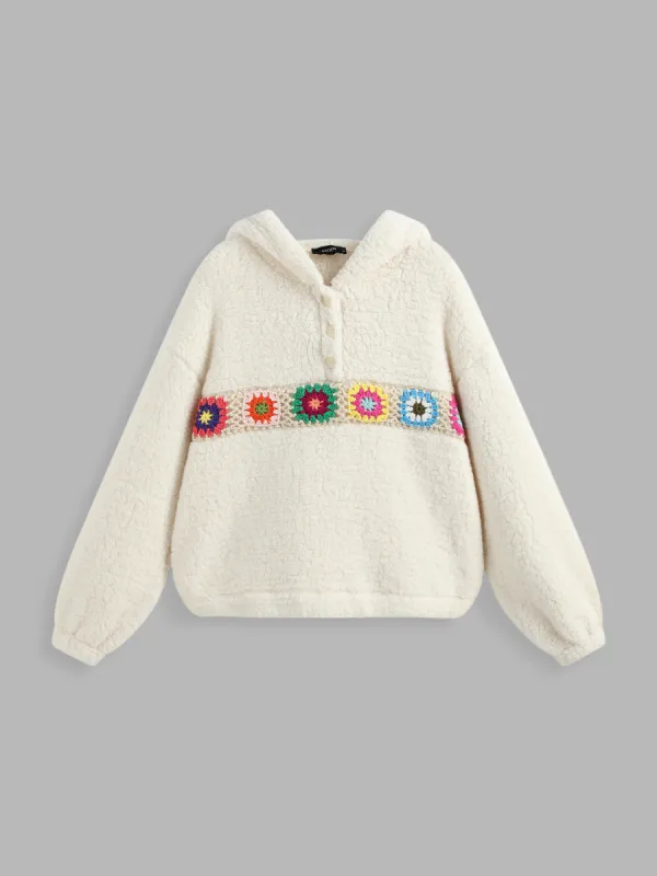 Fleece Floral Crochet Hoodie sold by Cider