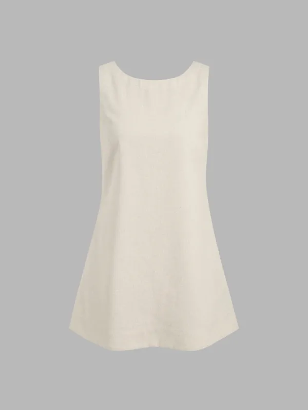 Linen-blend Scoop Neckline Solid Backless Pocket Sleeveless Mini Dress sold by Cider