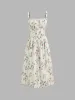 Square Neck Floral Lace Trim Shirred Maxi Dress sold by Cider