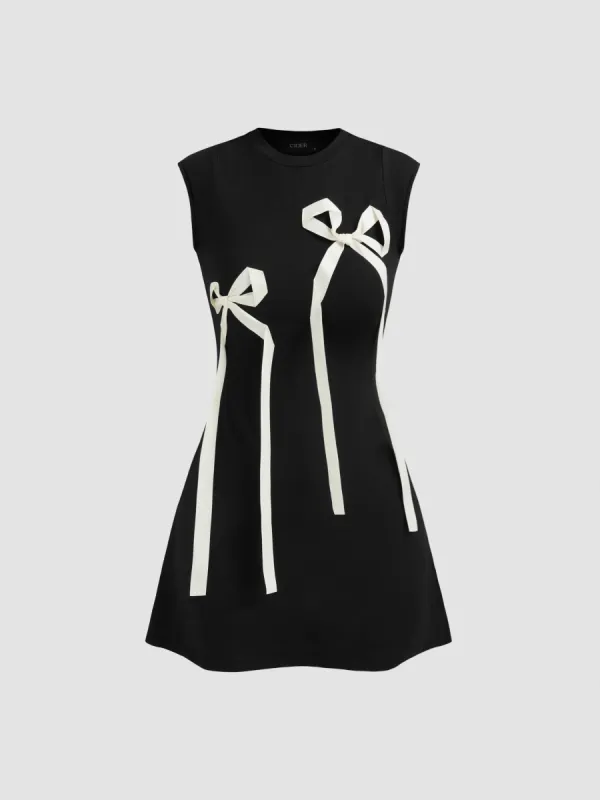 Round Neckline Bowknot Sleeveless Mini Dress sold by Cider