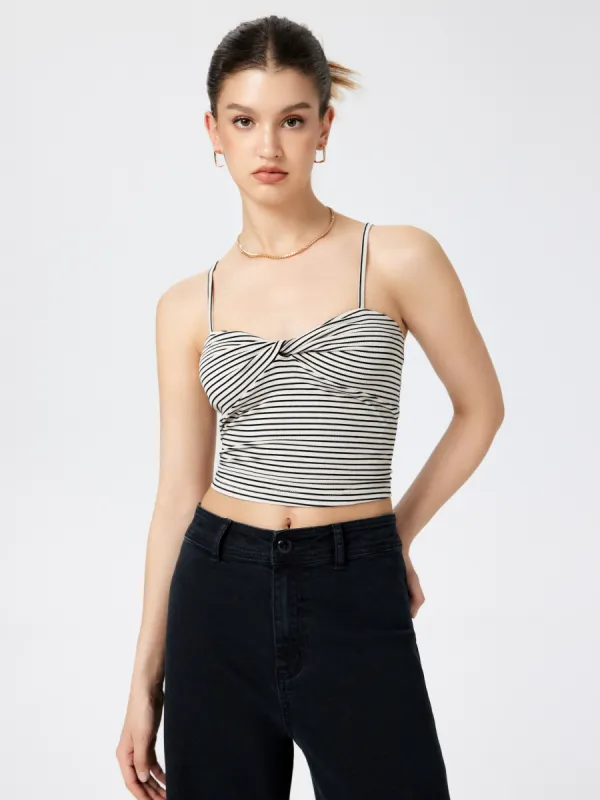 Rib Striped Twist Crop Top sold by Cider