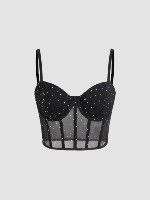 Mesh Sweetheart Polka Dot Corset Crop Cami Top sold by Cider