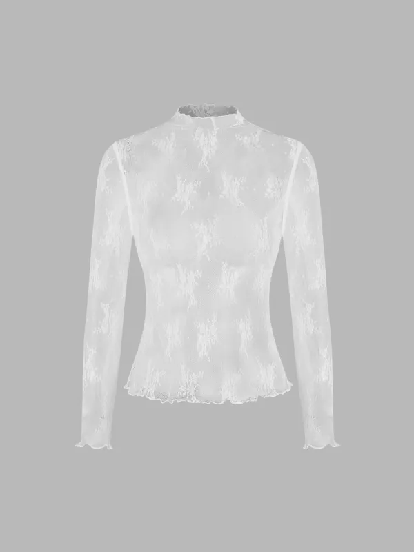 Lace High Neck Lace Long Sleeve Top sold by Cider