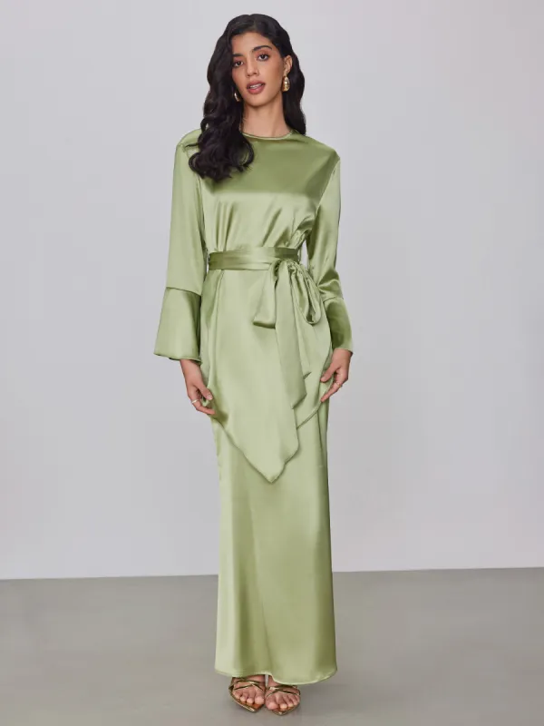 Round Neck Lace Up Long Sleeve Blouse & Maxi Skirt sold by Cider