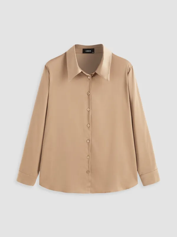 Collar Solid Button Long Sleeve Blouse Curve & Plus sold by Cider