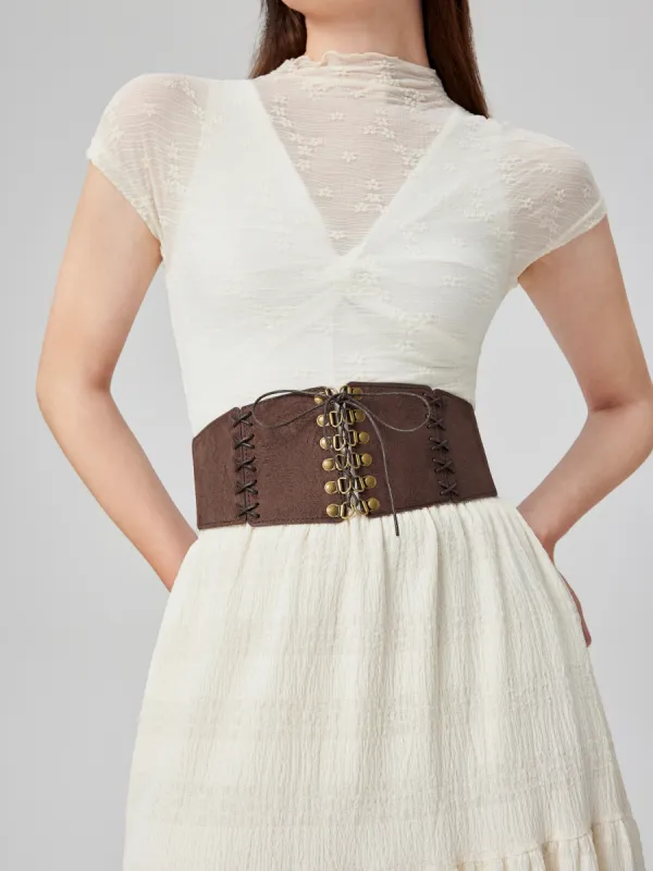Faux Leather Solid Buckle Up Corset Belt sold by Cider