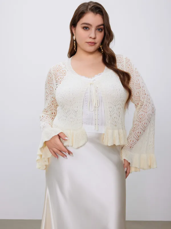 V-neck Hollow Out Lace Up Cardigan Curve & Plus sold by Cider