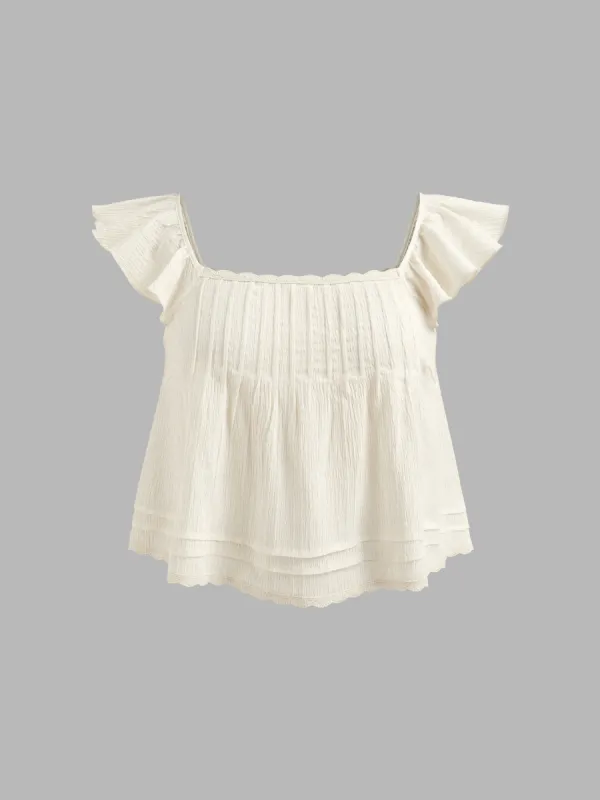 Woven Square Neck Ruffle Hem Blouse Curve & Plus sold by Cider