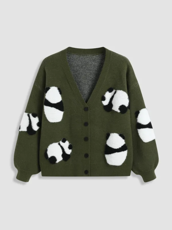 Knit V-neck Panda Button Cardigan Curve & Plus sold by Cider