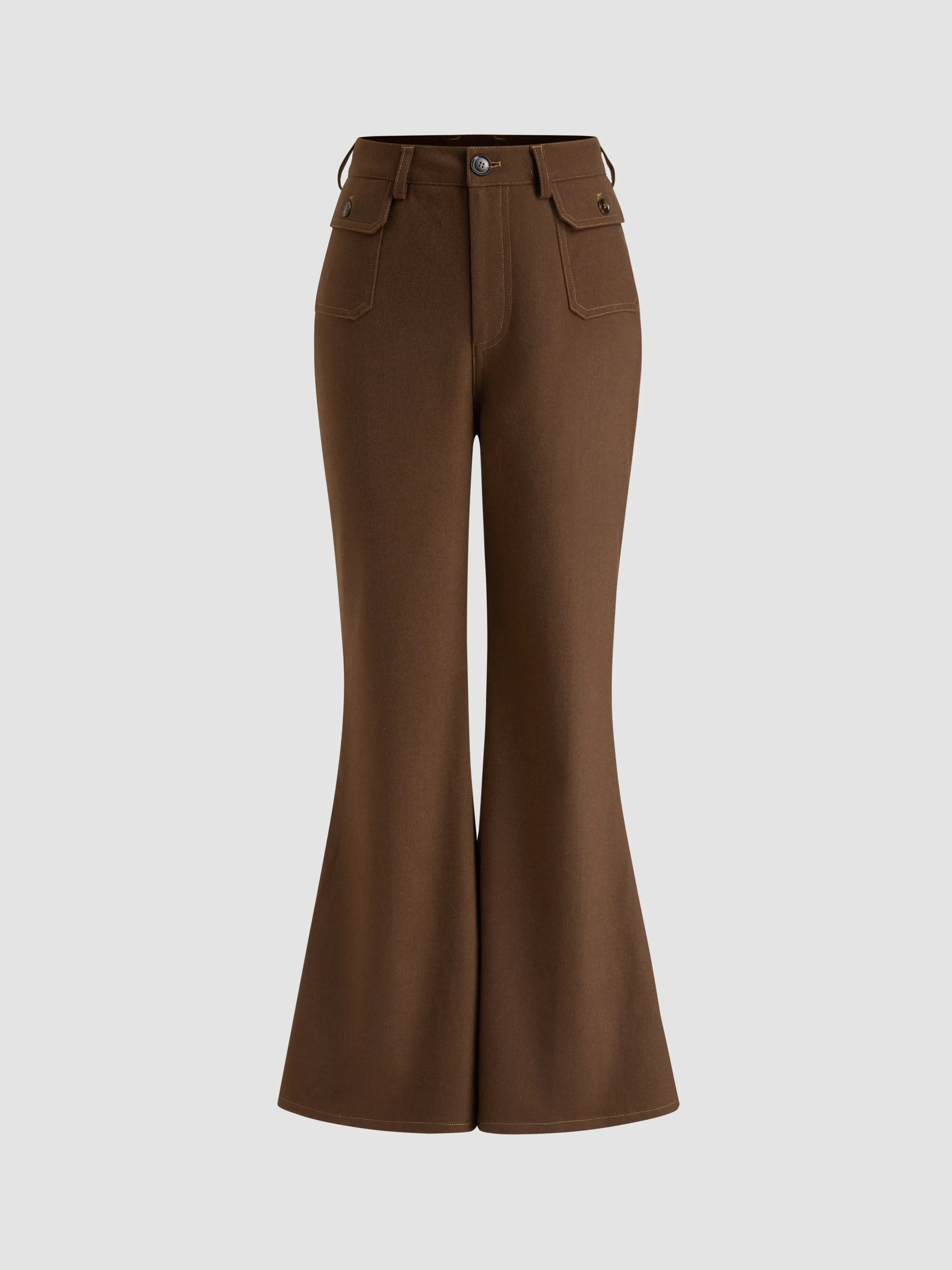 Wool-look Mid Rise Pocket Flared Trousers sold by Cider