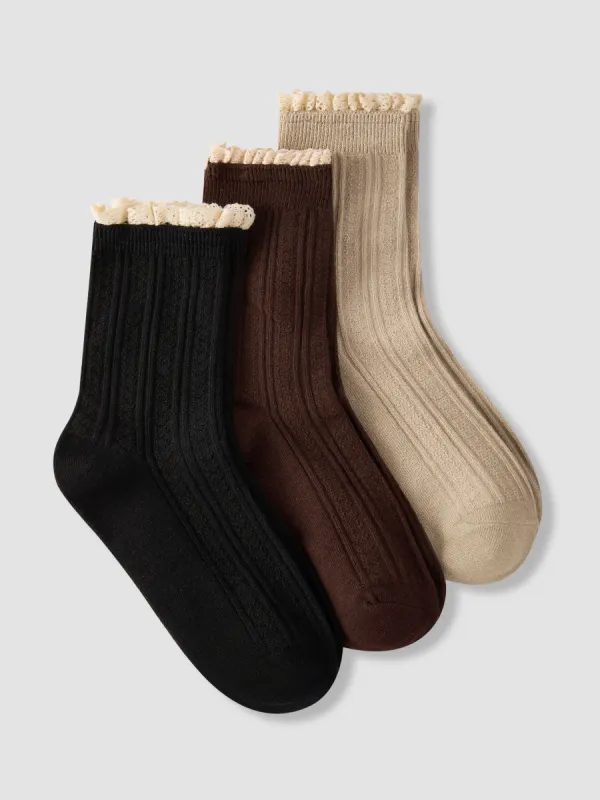 3 PAIRS RUFFLE CREW SOCKS sold by Cider