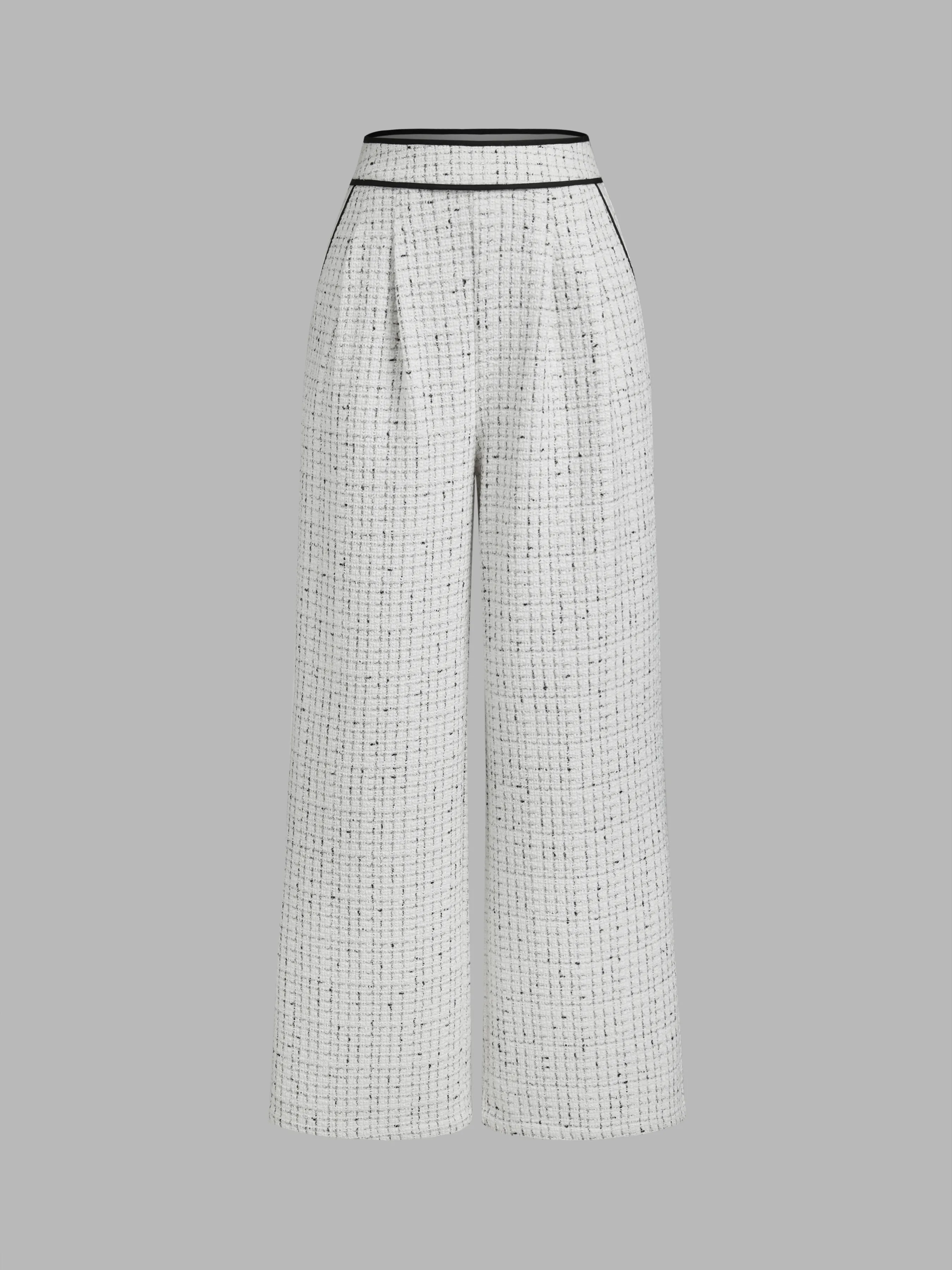 Tweed Mid Rise Pleated Wide Leg Trousers sold by Cider