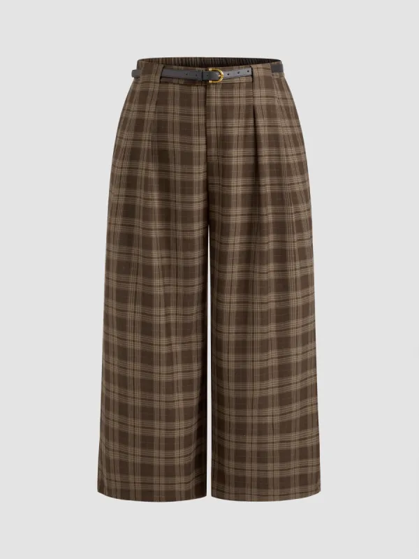 Mid Rise Check Pocket Wide Leg Trousers With Belt Curve & Plus sold by Cider