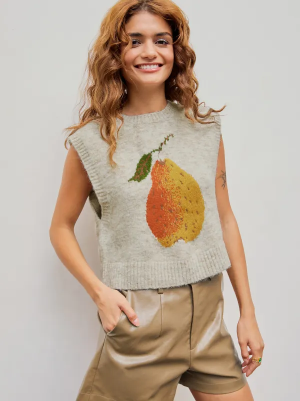 Knit Wool-blend Round Neckline Pear Graphic Vest sold by Cider