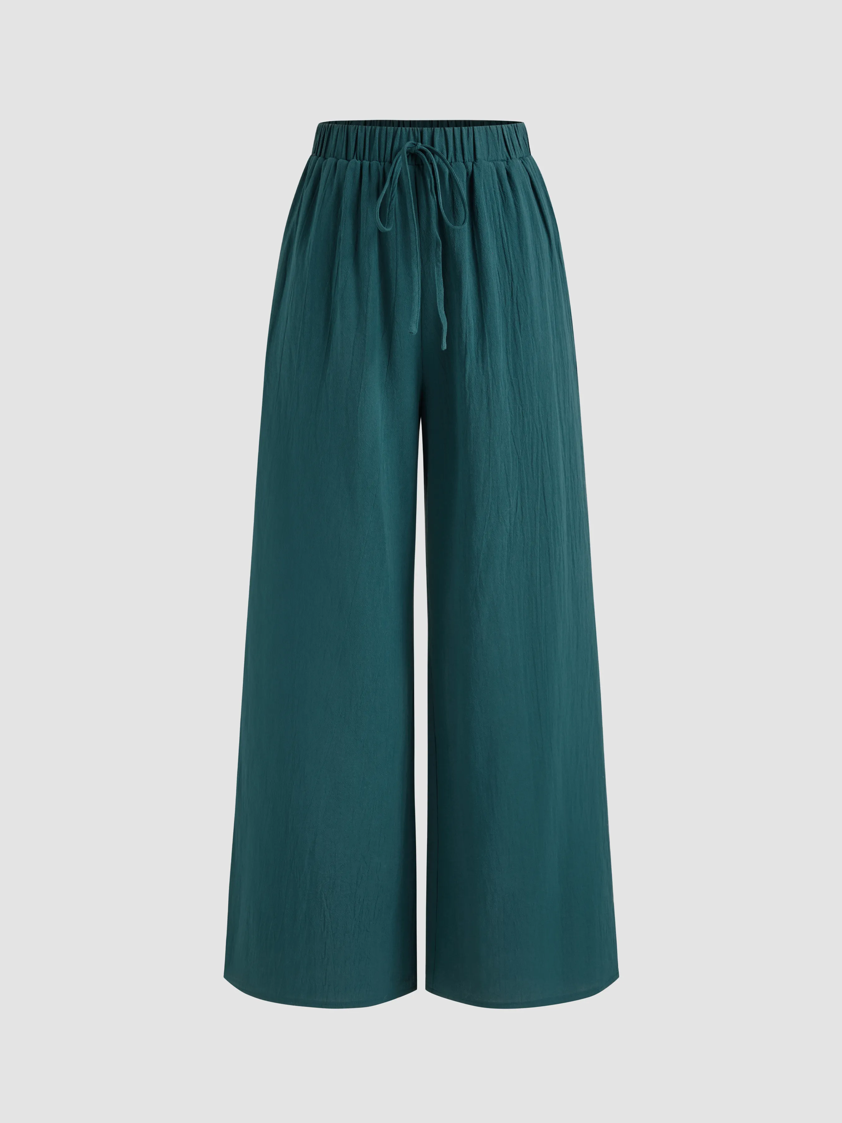 100% Cotton Mid Rise Solid Knotted Pocket Wide Leg Trousers sold by Cider