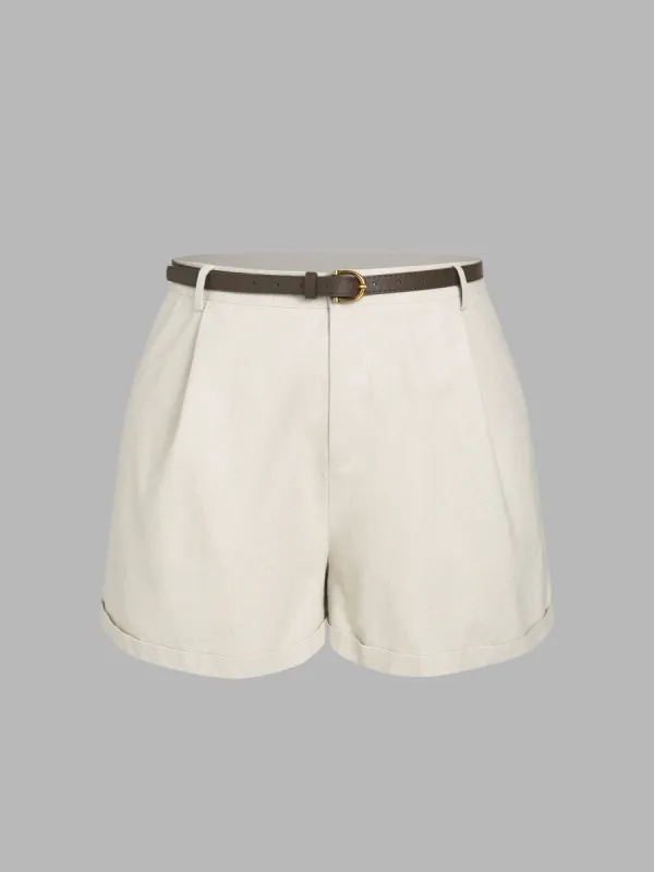 Linen-Blend High Waist Belted Wide Leg Shorts Curve & Plus sold by Cider