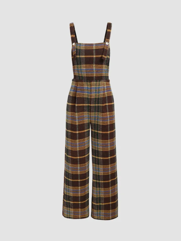 Tweed Plaid Button Up Wide Leg Jumpsuit sold by Cider