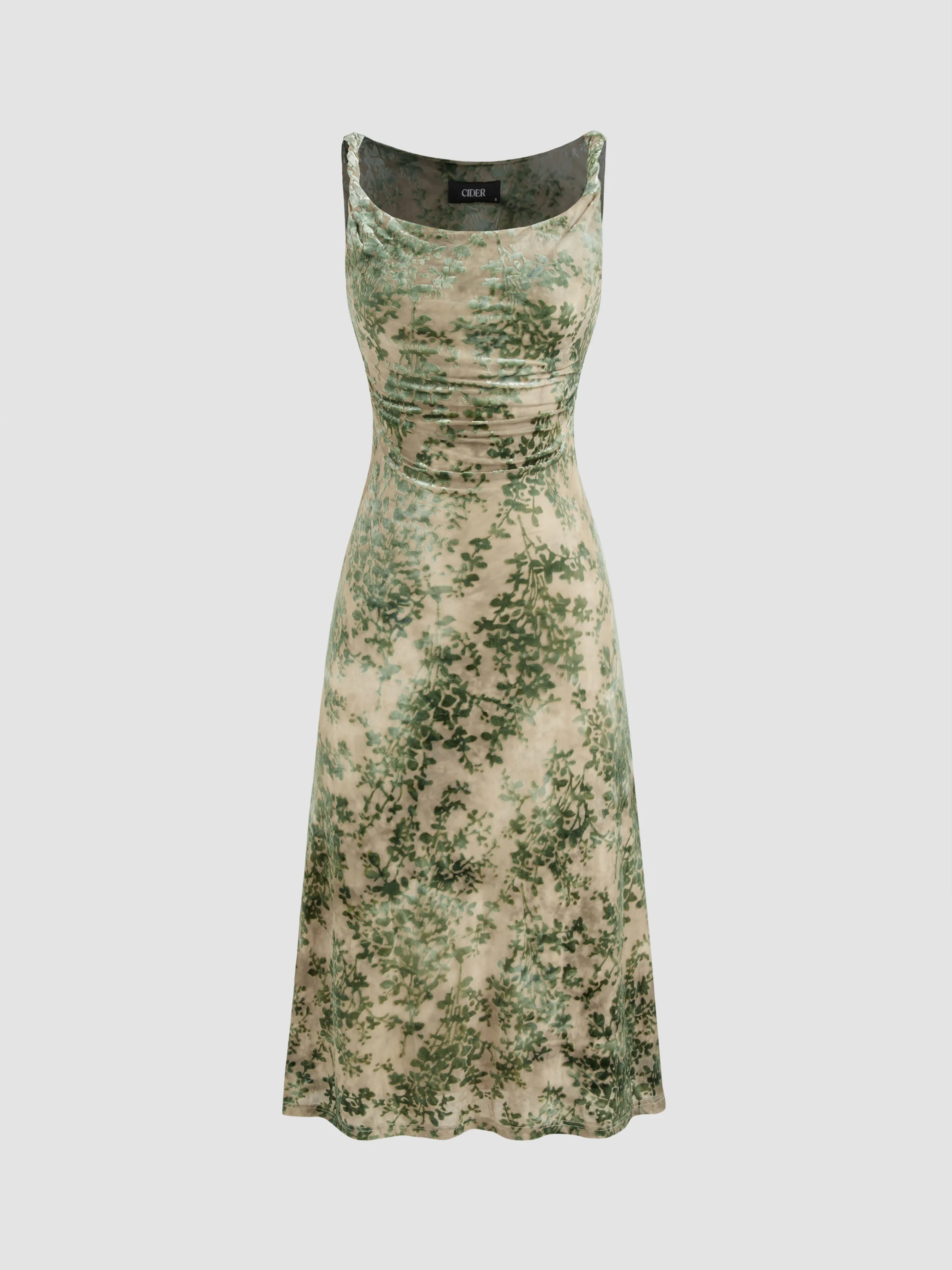 Scoop Neckline Floral Ruched Midi Dress sold by Cider