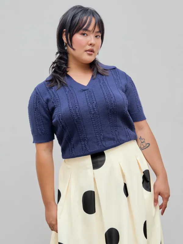 Knit Polo Solid Short Sleeve Top Curve & Plus sold by Cider