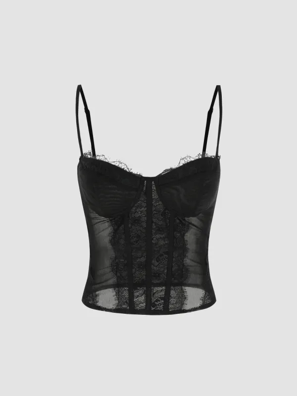 Lace Sheer Corset Cami Top sold by Cider