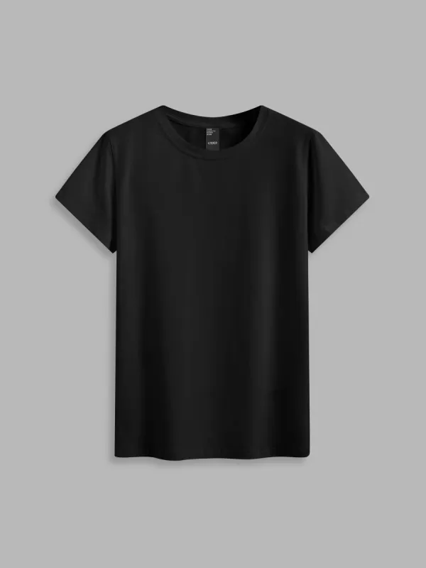 Cotton-blend Round Neckline Solid Short Sleeve Tee sold by Cider