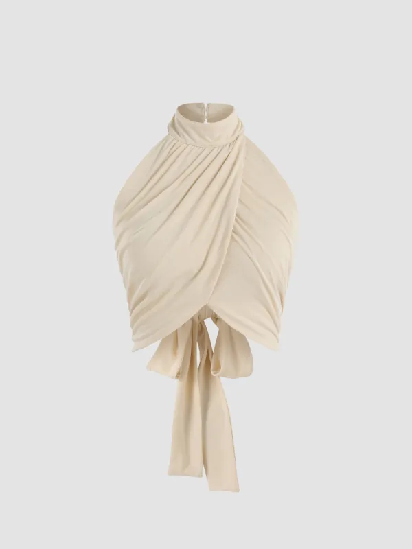 Cross Wrap Front Tie Back Halter Crop Tank Top sold by Cider