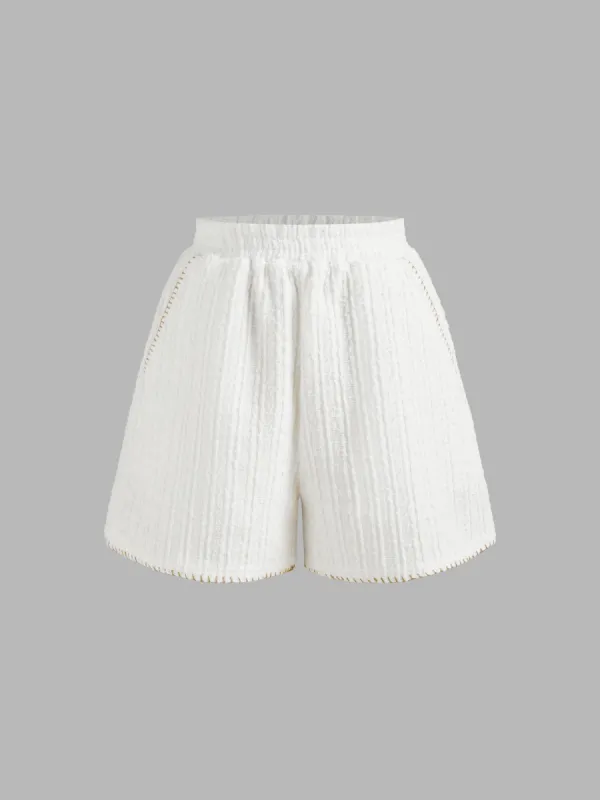 Terry Mid Rise Solid Contrasting Binding Shorts sold by Cider