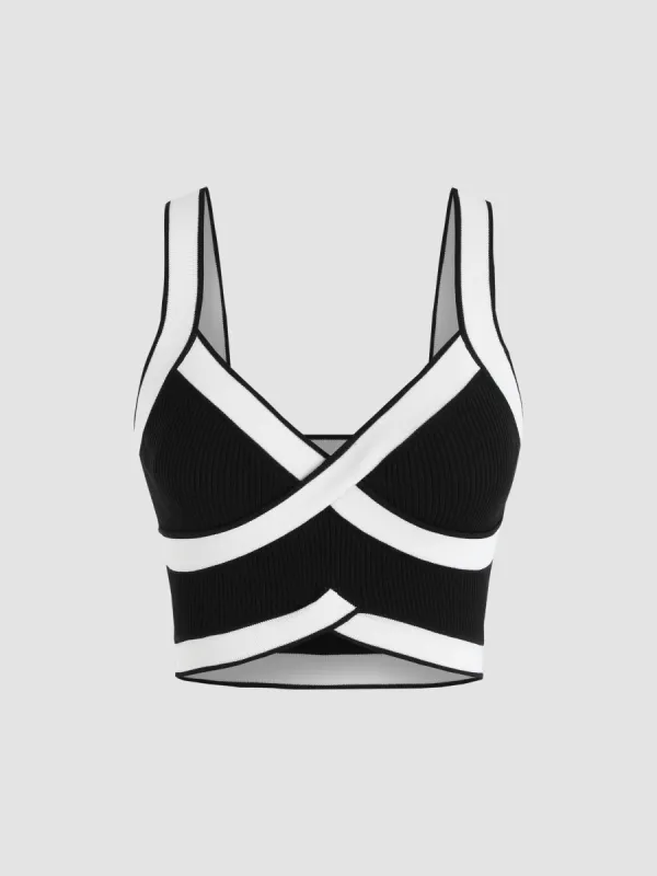 Rib Contrasting Cross Crop Tank Top sold by Cider