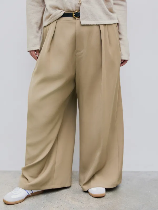 Mid Waist Solid Pocket Wide Leg Trousers With Belt Curve & Plus sold by Cider