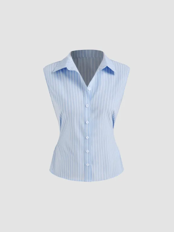 Collar Striped Sleeveless Shirt sold by Cider