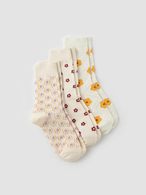3 Pairs Floral Pattern Crew Socks Set sold by Cider