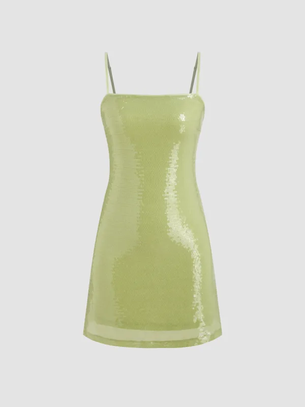 Sequin Square Neck Solid Zipper Mini Dress sold by Cider