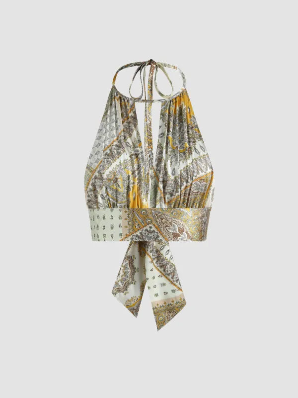 Boho Paisley Backless Crop Tank Top sold by Cider
