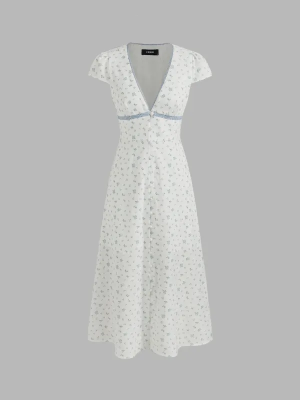 V-neck Floral Button Midi Dress sold by Cider