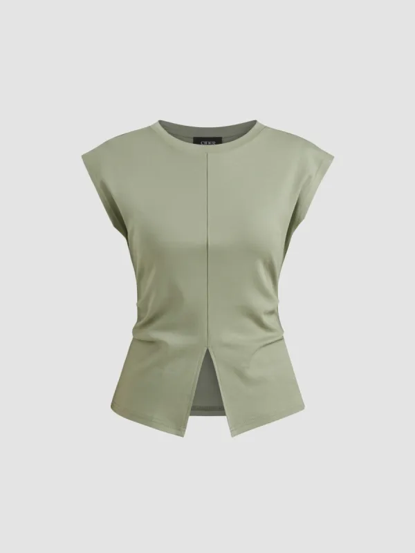 100% Cotton Round Neckline Solid Split Top sold by Cider