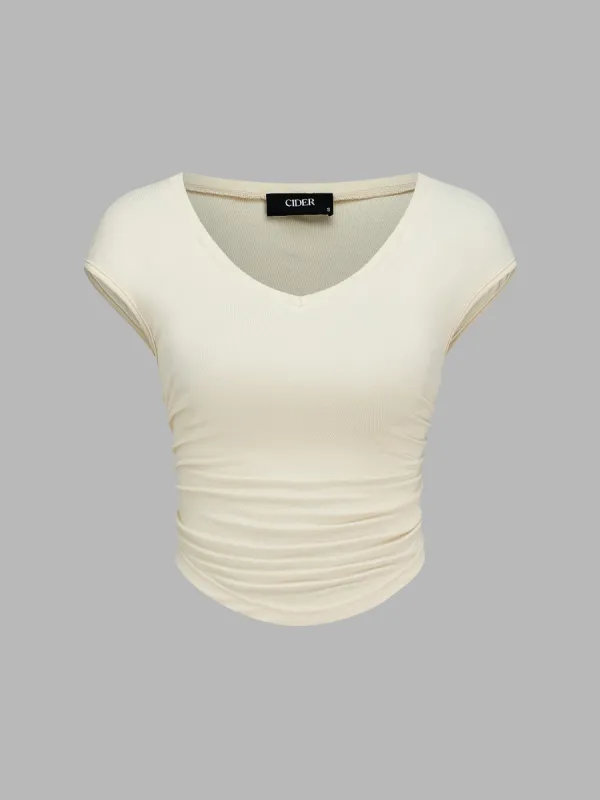 Solid Ruched Short Sleeve Top sold by Cider