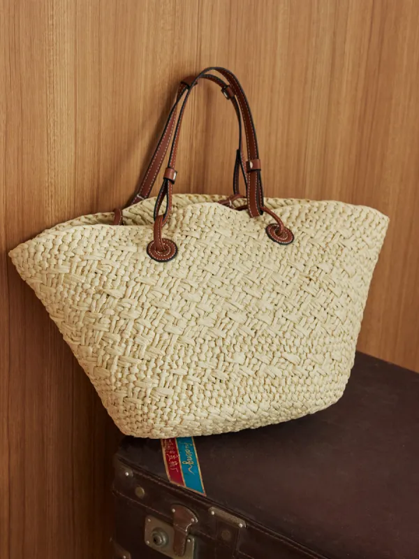 DOUBLE HANDLE STRAW TOTE BAG sold by Cider