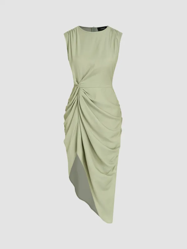 Boat Neck Asymmetrical Hem Ruched Midi Dress sold by Cider