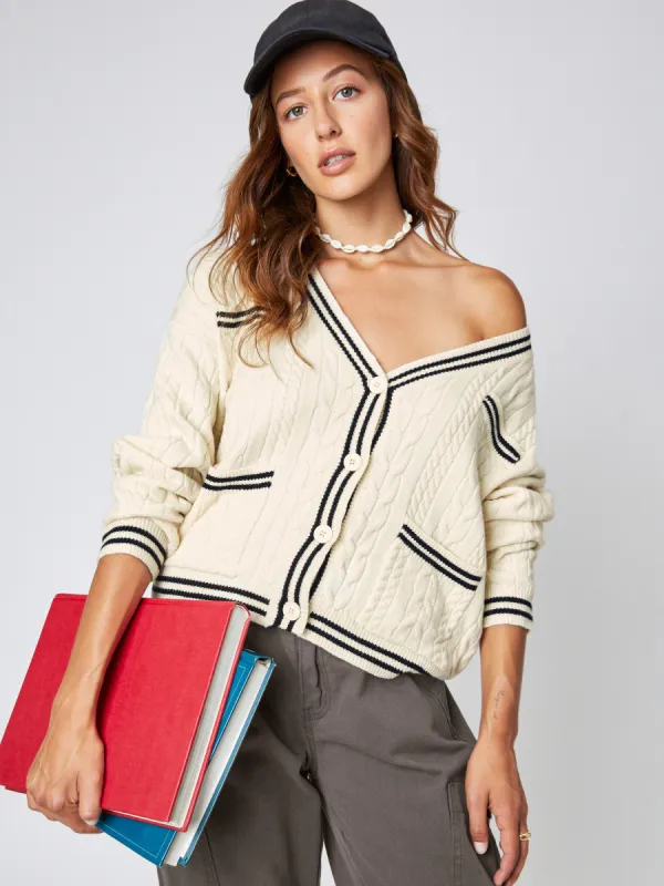 Cable Knit Contrast Trim Cardigan sold by Cider
