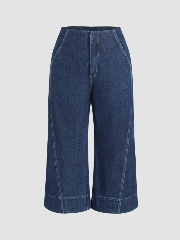Solid Denim Mid Waist Wide Leg Jeans Curve & Plus sold by Cider