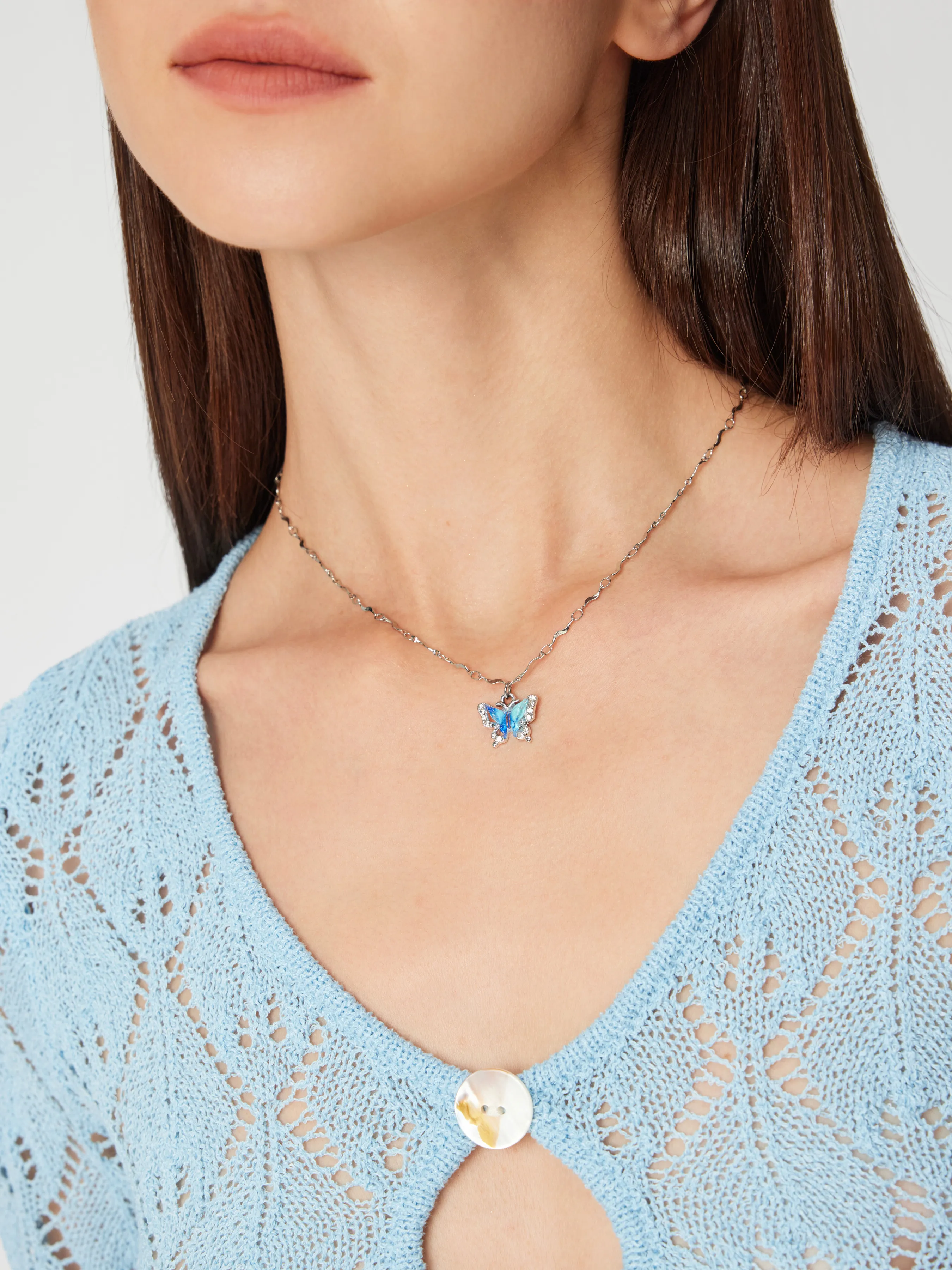 RHINESTONE DECOR BUTTERFLY PENDANT NECKLACE sold by Cider