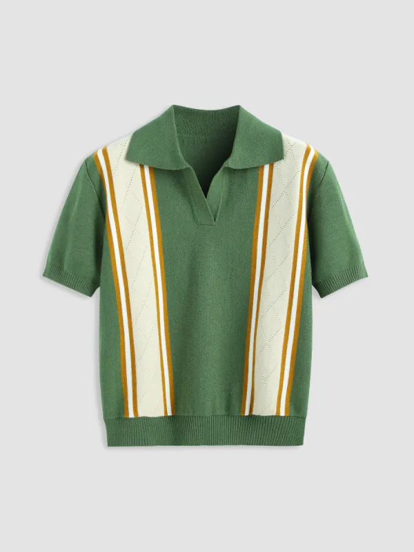 Knit Striped Polo Top sold by Cider