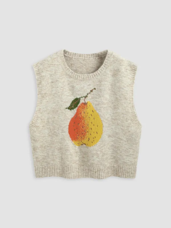 Knit Round Neckline Pear Graphic Wool-blend Vest Curve & Plus sold by Cider